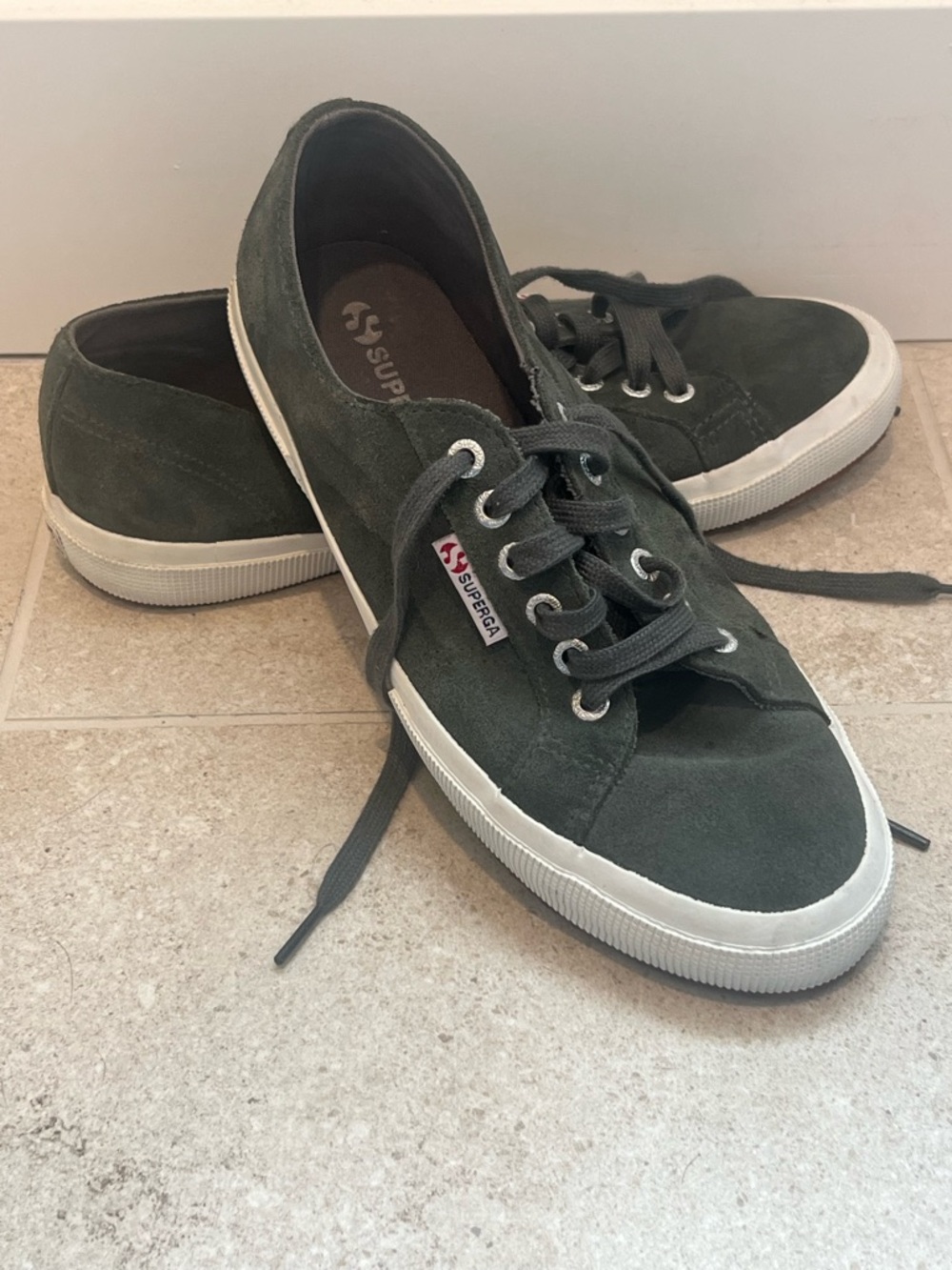 Superga Dark Green Suede Sneakers EU 41.5 Minimalist Lace Up Shoes